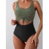 imageEomenie Womens One Piece Swimsuit Tummy Control Slimming Bathing Suit Cutout Tie Knot SwimwearArmy Green  Black