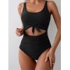 imageEomenie Womens One Piece Swimsuit Tummy Control Slimming Bathing Suit Cutout Tie Knot SwimwearBlack