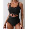 imageEomenie Womens One Piece Swimsuit Tummy Control Slimming Bathing Suit Cutout Tie Knot SwimwearBlack