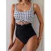 imageEomenie Womens One Piece Swimsuit Tummy Control Slimming Bathing Suit Cutout Tie Knot SwimwearBlack Check Print