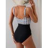 imageEomenie Womens One Piece Swimsuit Tummy Control Slimming Bathing Suit Cutout Tie Knot SwimwearBlack Check Print