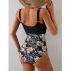 imageEomenie Womens One Piece Swimsuit Tummy Control Slimming Bathing Suit Cutout Tie Knot SwimwearBlack Floral Print