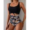 imageEomenie Womens One Piece Swimsuit Tummy Control Slimming Bathing Suit Cutout Tie Knot SwimwearBlack Floral Print