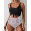 imageEomenie Womens One Piece Swimsuit Tummy Control Slimming Bathing Suit Cutout Tie Knot SwimwearBlack Print