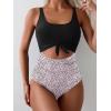 imageEomenie Womens One Piece Swimsuit Tummy Control Slimming Bathing Suit Cutout Tie Knot SwimwearBlack Print