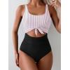 imageEomenie Womens One Piece Swimsuit Tummy Control Slimming Bathing Suit Cutout Tie Knot SwimwearBlack Striped