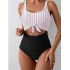 imageEomenie Womens One Piece Swimsuit Tummy Control Slimming Bathing Suit Cutout Tie Knot SwimwearBlack Striped