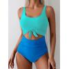 imageEomenie Womens One Piece Swimsuit Tummy Control Slimming Bathing Suit Cutout Tie Knot SwimwearBlue Color Block