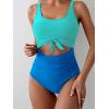 imageEomenie Womens One Piece Swimsuit Tummy Control Slimming Bathing Suit Cutout Tie Knot SwimwearBlue Color Block
