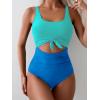 imageEomenie Womens One Piece Swimsuit Tummy Control Slimming Bathing Suit Cutout Tie Knot SwimwearBlue Color Block