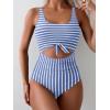 imageEomenie Womens One Piece Swimsuit Tummy Control Slimming Bathing Suit Cutout Tie Knot SwimwearBlue Striped
