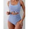 imageEomenie Womens One Piece Swimsuit Tummy Control Slimming Bathing Suit Cutout Tie Knot SwimwearBlue Striped