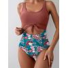 imageEomenie Womens One Piece Swimsuit Tummy Control Slimming Bathing Suit Cutout Tie Knot SwimwearBrick Red Floral 01