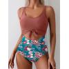 imageEomenie Womens One Piece Swimsuit Tummy Control Slimming Bathing Suit Cutout Tie Knot SwimwearBrick Red Floral 01