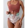 imageEomenie Womens One Piece Swimsuit Tummy Control Slimming Bathing Suit Cutout Tie Knot SwimwearBrick Red Print 02