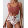 imageEomenie Womens One Piece Swimsuit Tummy Control Slimming Bathing Suit Cutout Tie Knot SwimwearBrick Red Print 02