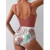 imageEomenie Womens One Piece Swimsuit Tummy Control Slimming Bathing Suit Cutout Tie Knot SwimwearBrick Red Print 02