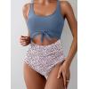 imageEomenie Womens One Piece Swimsuit Tummy Control Slimming Bathing Suit Cutout Tie Knot SwimwearGray Blue Print