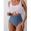 imageEomenie Womens One Piece Swimsuit Tummy Control Slimming Bathing Suit Cutout Tie Knot SwimwearGray Blue Striped