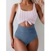 imageEomenie Womens One Piece Swimsuit Tummy Control Slimming Bathing Suit Cutout Tie Knot SwimwearGray Blue Striped