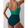 imageEomenie Womens One Piece Swimsuit Tummy Control Slimming Bathing Suit Cutout Tie Knot SwimwearGreen Color Block