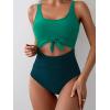 imageEomenie Womens One Piece Swimsuit Tummy Control Slimming Bathing Suit Cutout Tie Knot SwimwearGreen Color Block