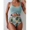 imageEomenie Womens One Piece Swimsuit Tummy Control Slimming Bathing Suit Cutout Tie Knot SwimwearGreen Print