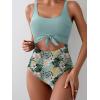 imageEomenie Womens One Piece Swimsuit Tummy Control Slimming Bathing Suit Cutout Tie Knot SwimwearGreen Print