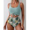 imageEomenie Womens One Piece Swimsuit Tummy Control Slimming Bathing Suit Cutout Tie Knot SwimwearGreen Print