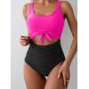 imageEomenie Womens One Piece Swimsuit Tummy Control Slimming Bathing Suit Cutout Tie Knot SwimwearHot Pink  Black