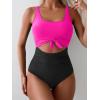 imageEomenie Womens One Piece Swimsuit Tummy Control Slimming Bathing Suit Cutout Tie Knot SwimwearHot Pink  Black