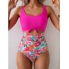 imageEomenie Womens One Piece Swimsuit Tummy Control Slimming Bathing Suit Cutout Tie Knot SwimwearHot Pink Print