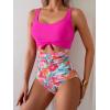 imageEomenie Womens One Piece Swimsuit Tummy Control Slimming Bathing Suit Cutout Tie Knot SwimwearHot Pink Print
