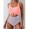imageEomenie Womens One Piece Swimsuit Tummy Control Slimming Bathing Suit Cutout Tie Knot SwimwearLight Pink Print
