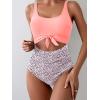 imageEomenie Womens One Piece Swimsuit Tummy Control Slimming Bathing Suit Cutout Tie Knot SwimwearLight Pink Print