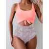 imageEomenie Womens One Piece Swimsuit Tummy Control Slimming Bathing Suit Cutout Tie Knot SwimwearLight Pink Print