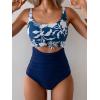 imageEomenie Womens One Piece Swimsuit Tummy Control Slimming Bathing Suit Cutout Tie Knot SwimwearNavy Blue Print