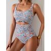 imageEomenie Womens One Piece Swimsuit Tummy Control Slimming Bathing Suit Cutout Tie Knot SwimwearOrange Floral Printed