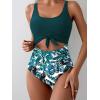 imageEomenie Womens One Piece Swimsuit Tummy Control Slimming Bathing Suit Cutout Tie Knot SwimwearPeacock Green Print