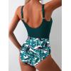 imageEomenie Womens One Piece Swimsuit Tummy Control Slimming Bathing Suit Cutout Tie Knot SwimwearPeacock Green Print