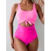 imageEomenie Womens One Piece Swimsuit Tummy Control Slimming Bathing Suit Cutout Tie Knot SwimwearPink Color Block