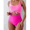 imageEomenie Womens One Piece Swimsuit Tummy Control Slimming Bathing Suit Cutout Tie Knot SwimwearPink Color Block