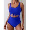 imageEomenie Womens One Piece Swimsuit Tummy Control Slimming Bathing Suit Cutout Tie Knot SwimwearRoyal Blue