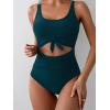 imageEomenie Womens One Piece Swimsuit Tummy Control Slimming Bathing Suit Cutout Tie Knot SwimwearTeal