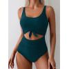 imageEomenie Womens One Piece Swimsuit Tummy Control Slimming Bathing Suit Cutout Tie Knot SwimwearTeal