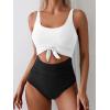 imageEomenie Womens One Piece Swimsuit Tummy Control Slimming Bathing Suit Cutout Tie Knot SwimwearWhite Black Color Block