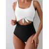 imageEomenie Womens One Piece Swimsuit Tummy Control Slimming Bathing Suit Cutout Tie Knot SwimwearWhite Black Color Block