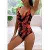 imageEomenie Womens One Piece Swimsuit Tummy Control Slimming Push Up Bra Bathing Suits Wrap Twist 1 Piece SwimwearBlack Floral Print