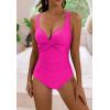 imageEomenie Womens One Piece Swimsuit Tummy Control Slimming Push Up Bra Bathing Suits Wrap Twist 1 Piece SwimwearHot Pink