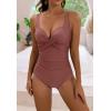 imageEomenie Womens One Piece Swimsuit Tummy Control Slimming Push Up Bra Bathing Suits Wrap Twist 1 Piece SwimwearRed Brown